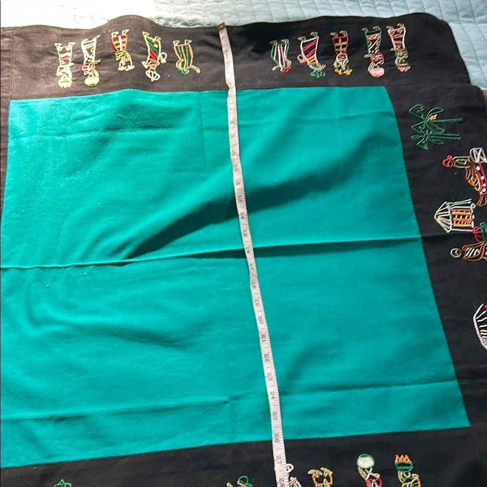 Embroidered Black and Teal tapestry (cotton fabric)